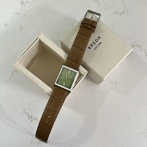 NIB Breda Watch Silver with Brown leather Watch Band